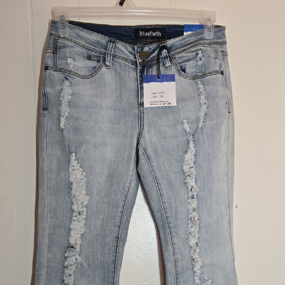Bluefaith Distressed Light Blue Flare Jeans